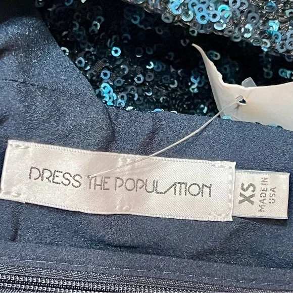Dress The Population Delani Blue Sequin Trim Gown Maxi Cocktail Dress Women XS - Picture 13 of 13